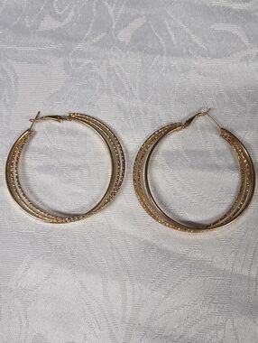 Gold-Tone Textured Double-Hoop Earrings